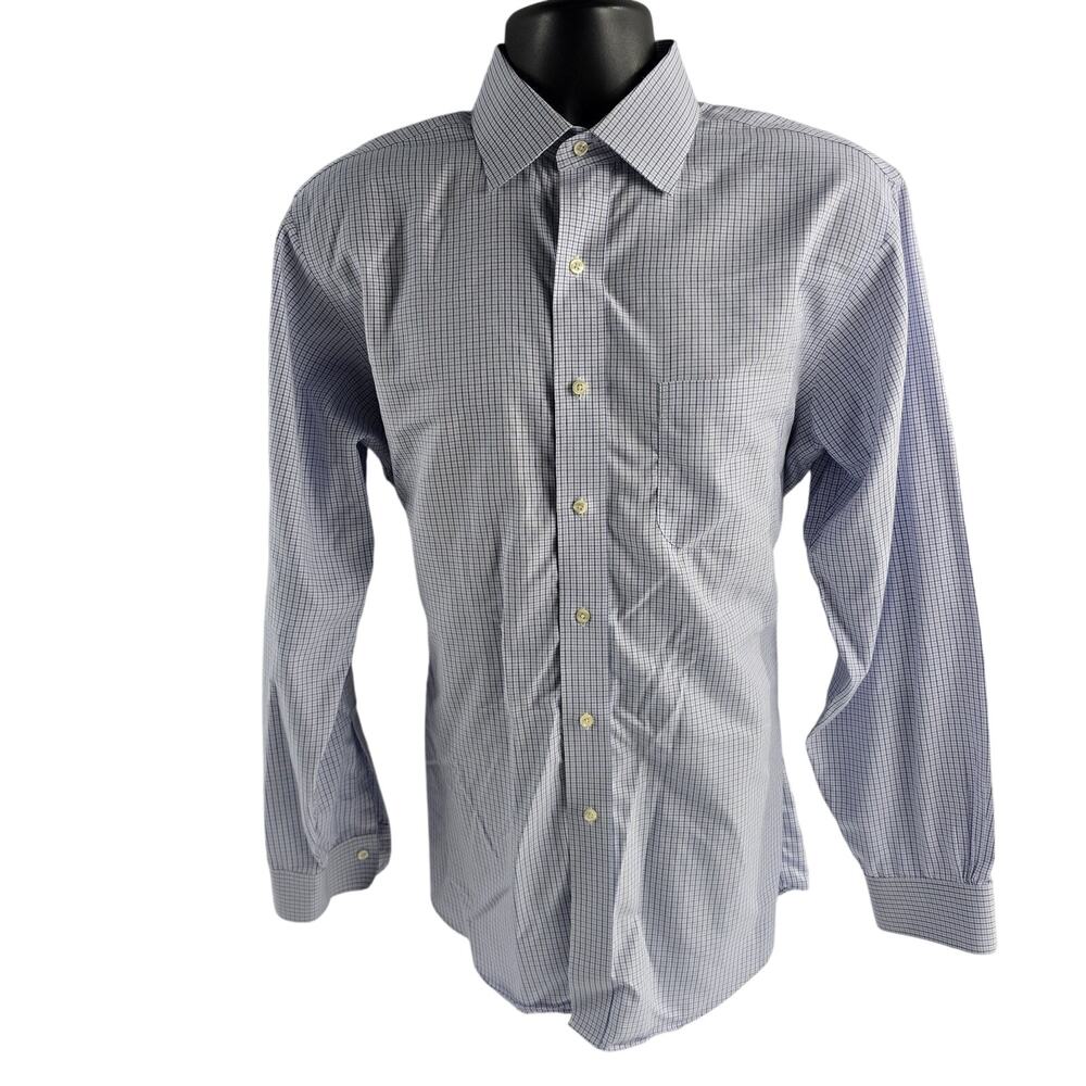Brooks Brothers dress shirt 16-34 blue button down mens L plaid 6719
